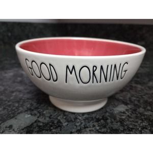 RAE DUNN GOOD MORNING Cereal Bowl Pink Inside CERAMIC 2 cup bowl